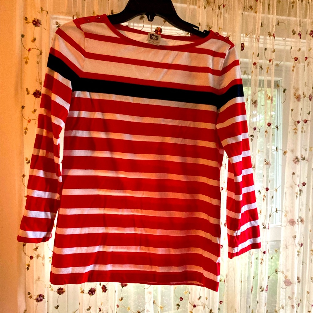 Anne Klein red white and blue top w/ red buttons